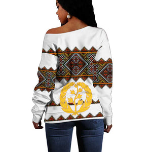 Eritrea Off Shoulder Sweater Tilet Mix Eritrean Cross - White