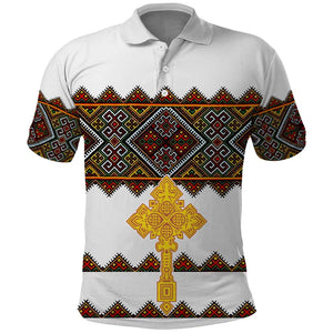 Eritrea Polo Shirt Tilet Mix Eritrean Cross - White