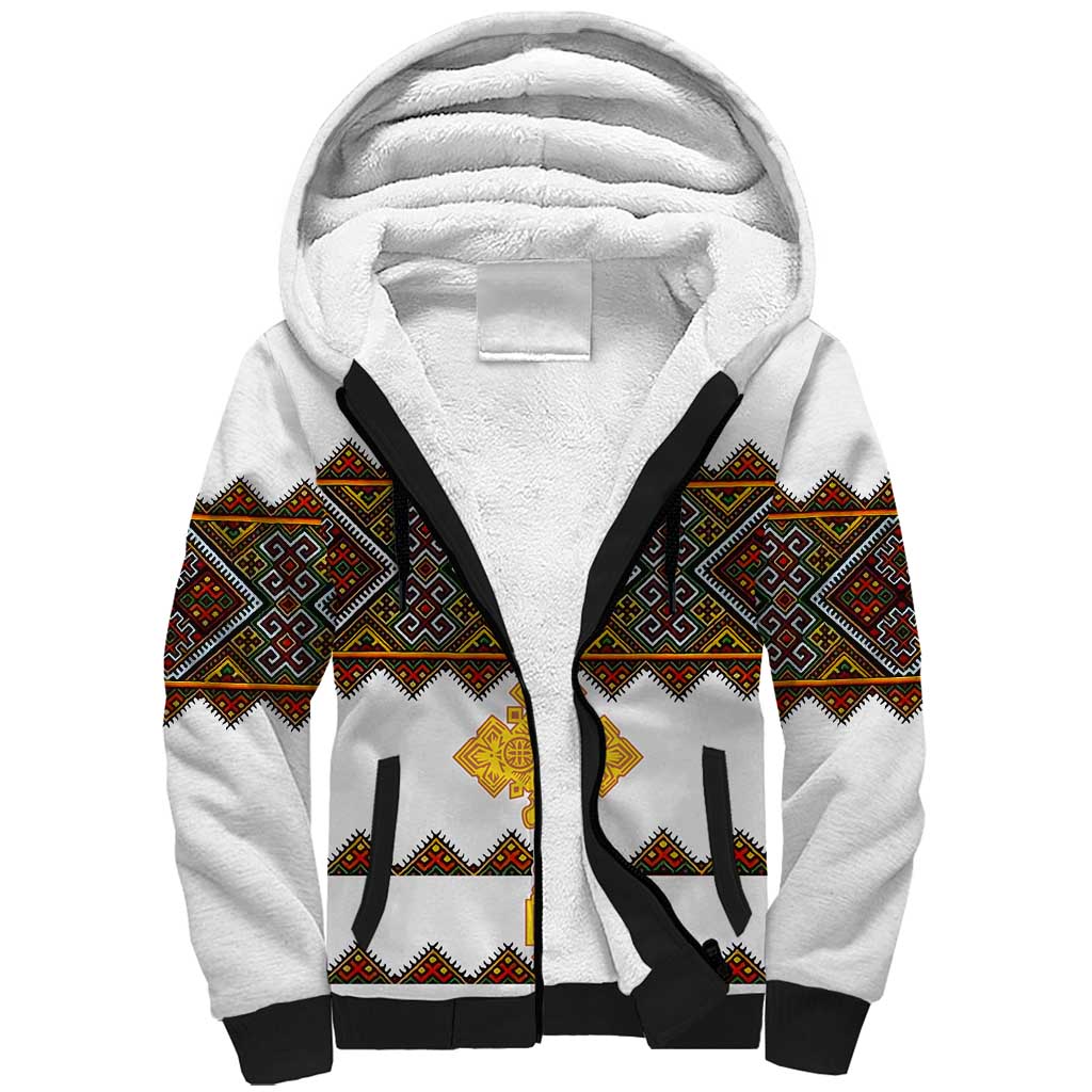 Eritrea Sherpa Hoodie Tilet Mix Eritrean Cross - White