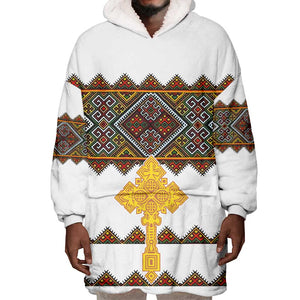 Eritrea Wearable Blanket Hoodie Tilet Mix Eritrean Cross - White