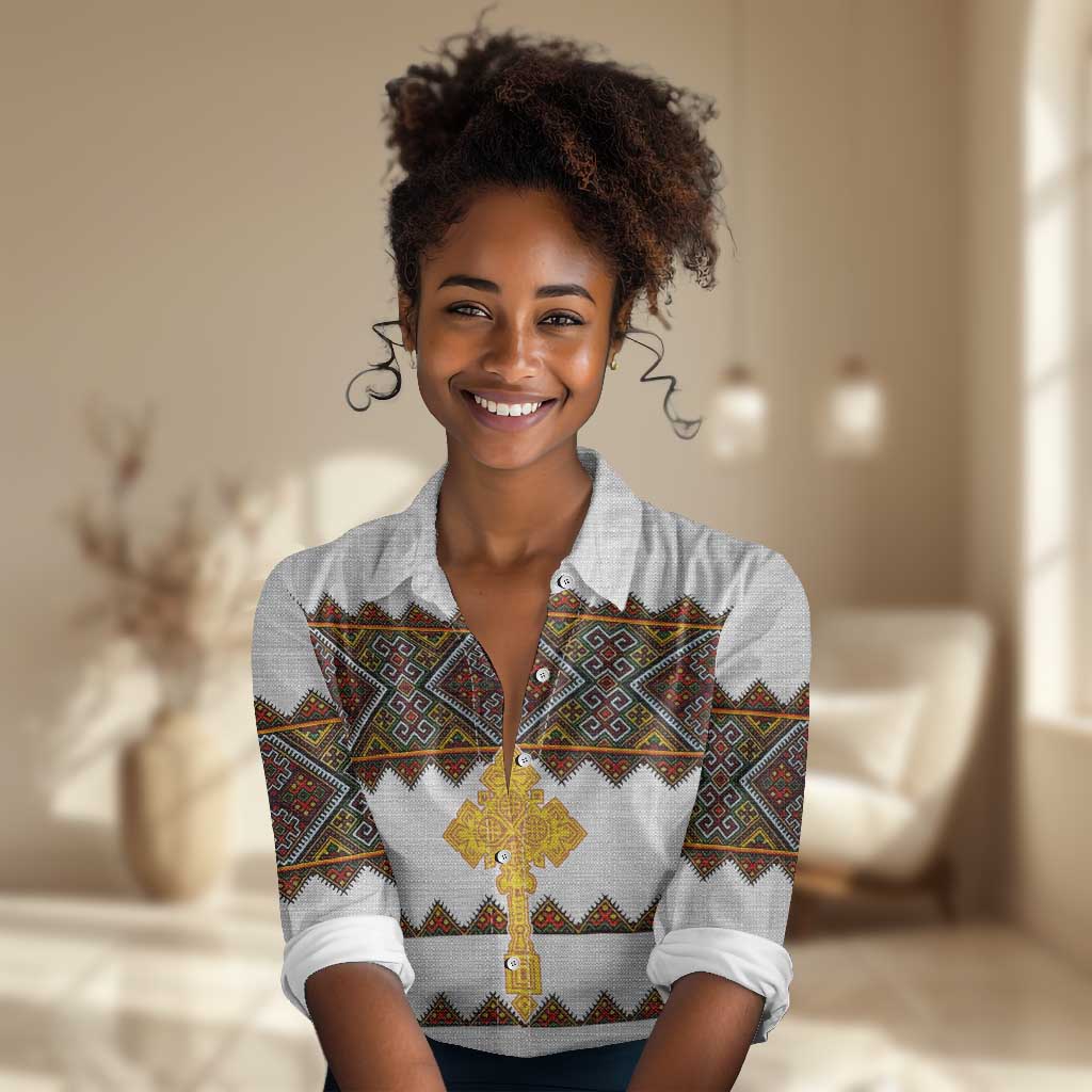 Eritrea Women Casual Shirt Tilet Mix Eritrean Cross - White