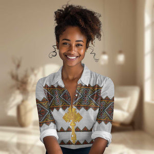 Eritrea Women Casual Shirt Tilet Mix Eritrean Cross - White