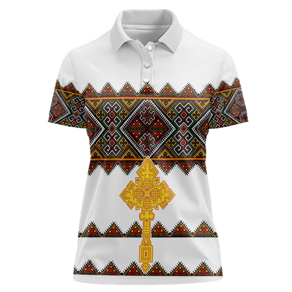 Eritrea Women Polo Shirt Tilet Mix Eritrean Cross - White