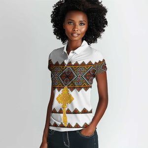 Eritrea Women Polo Shirt Tilet Mix Eritrean Cross - White