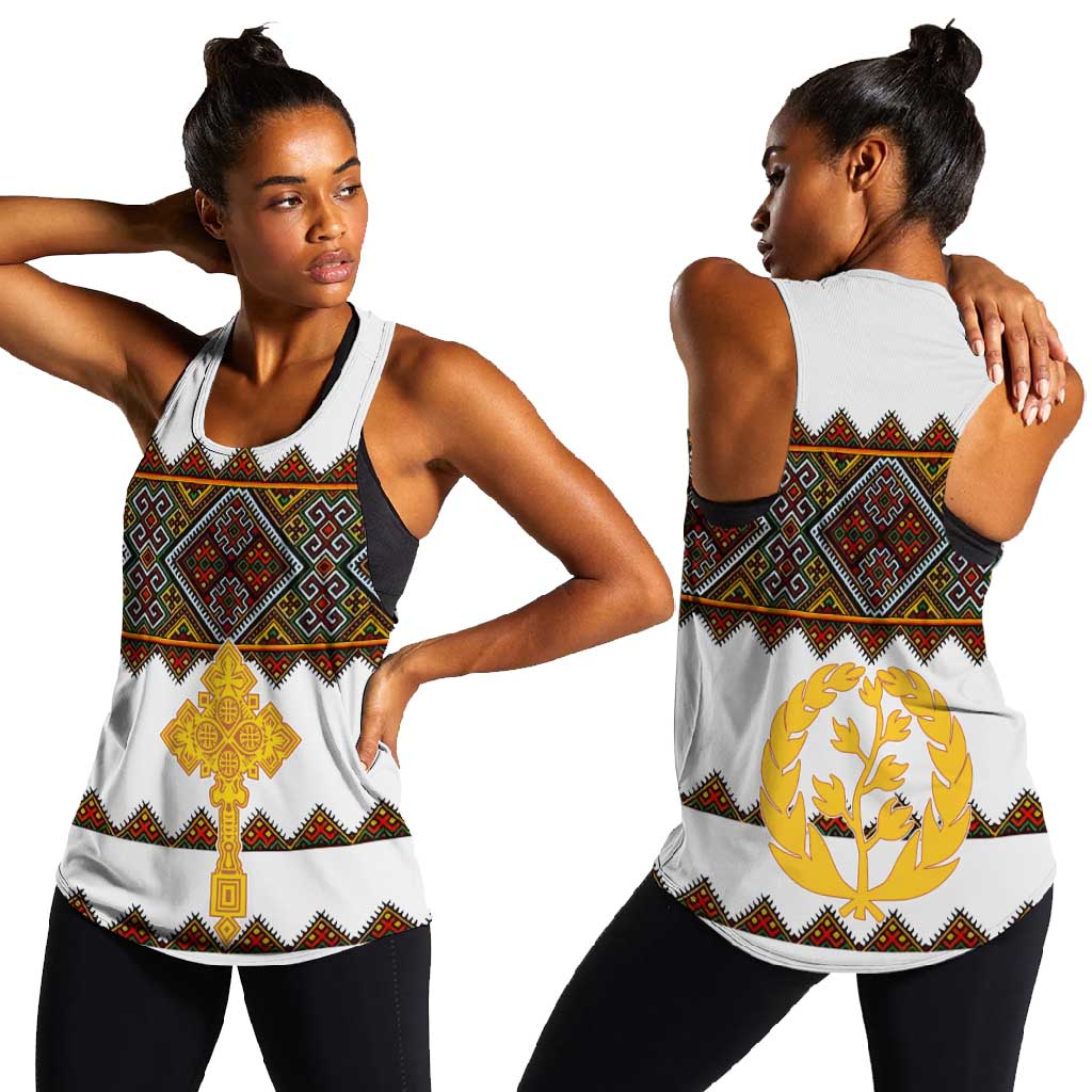 Eritrea Women Racerback Tank Tilet Mix Eritrean Cross - White