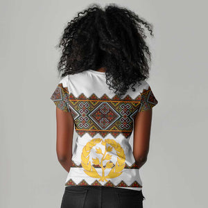 Eritrea Women V-Neck T-Shirt Tilet Mix Eritrean Cross - White