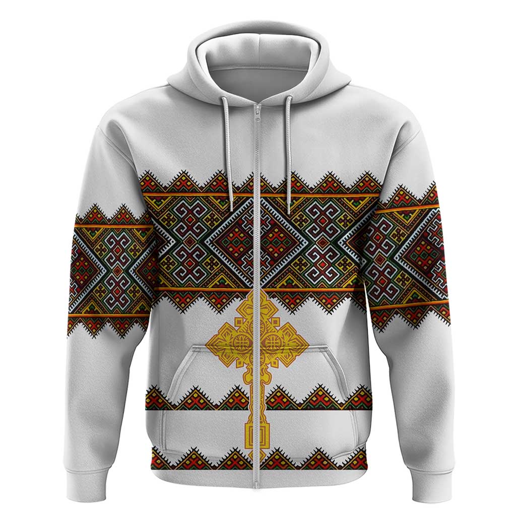 Eritrea Zip Hoodie Tilet Mix Eritrean Cross - White