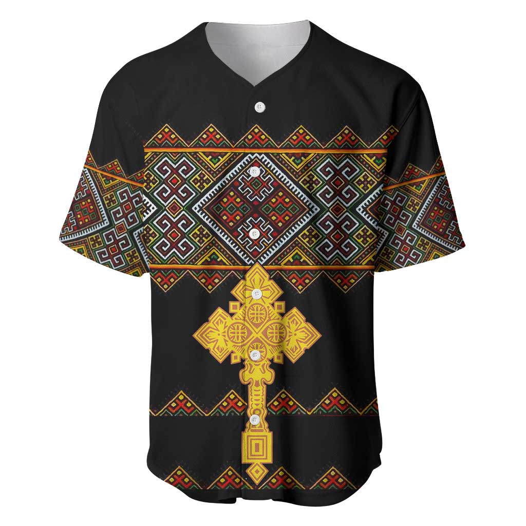 Eritrea Baseball Jersey Tilet Mix Eritrean Cross - Black