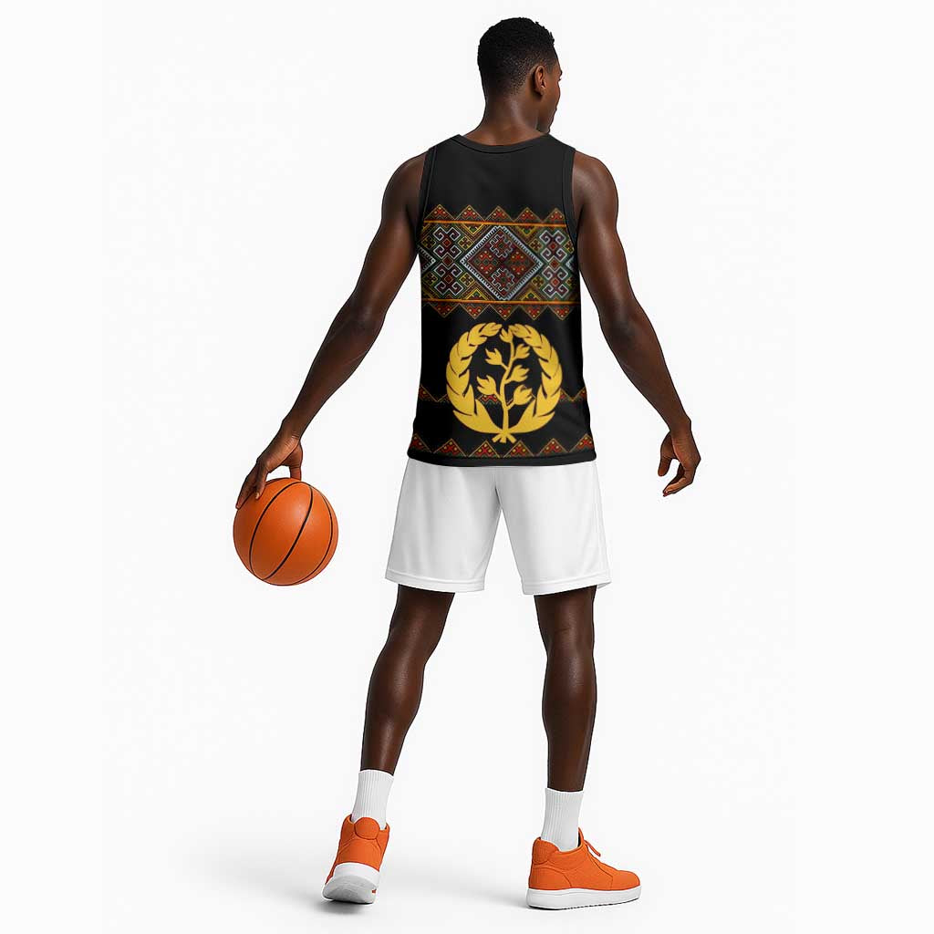 Eritrea Basketball Jersey Tilet Mix Eritrean Cross - Black LT7