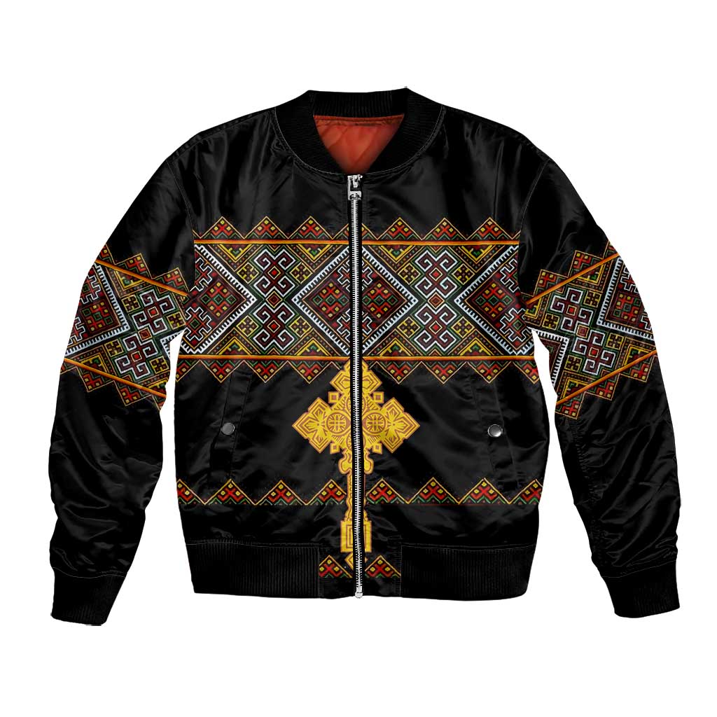 Eritrea Bomber Jacket Tilet Mix Eritrean Cross - Black