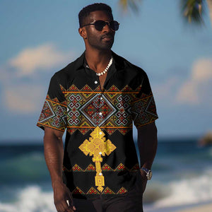 Eritrea Hawaiian Shirt Tilet Mix Eritrean Cross - Black