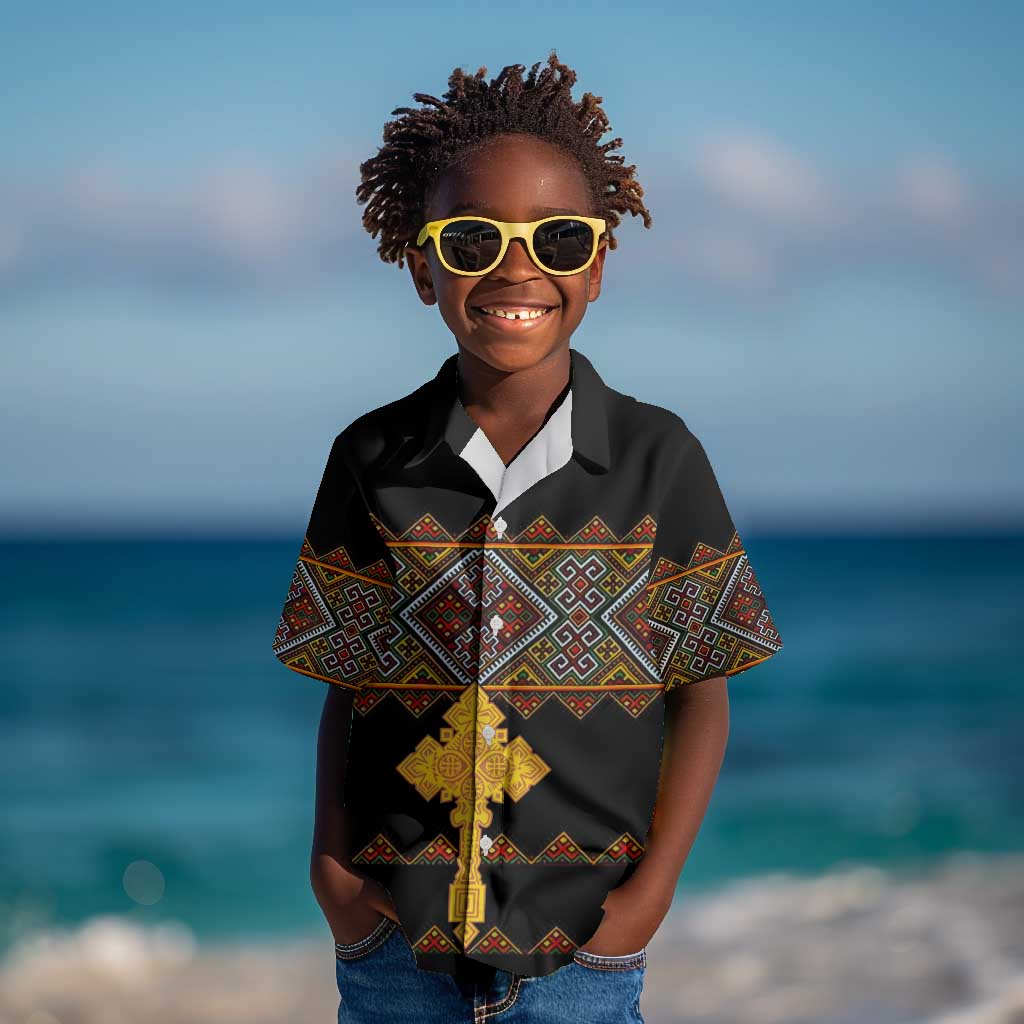 Eritrea Kid Hawaiian Shirt Tilet Mix Eritrean Cross - Black