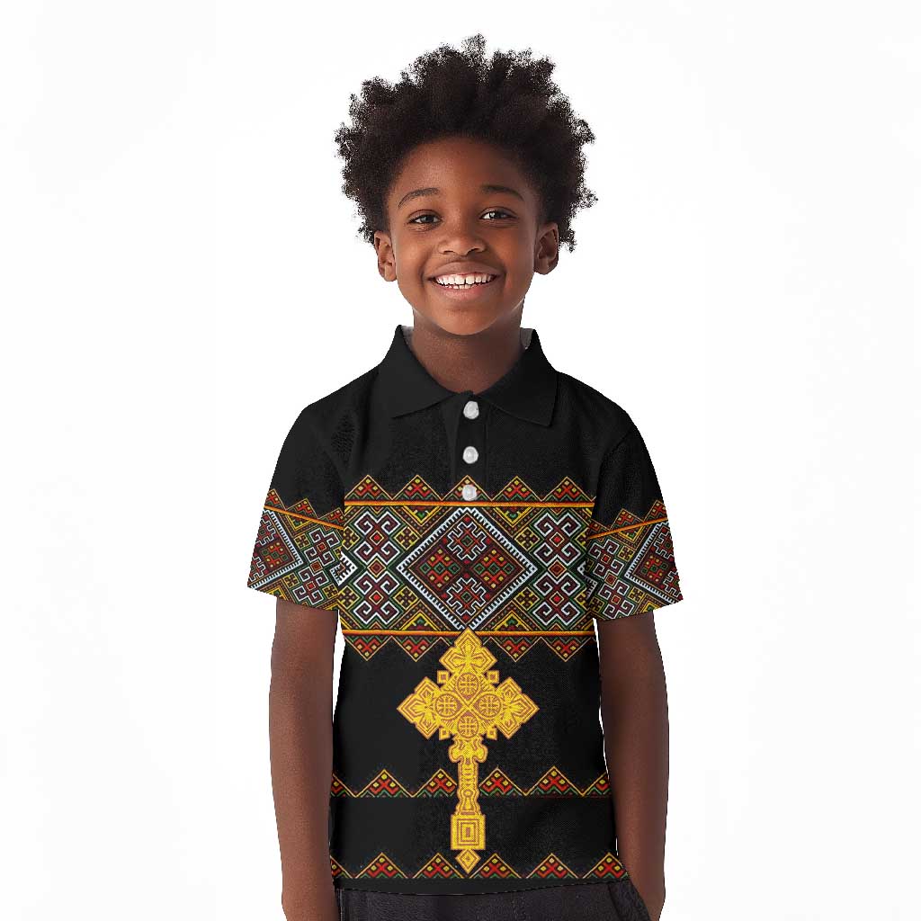 Eritrea Kid Polo Shirt Tilet Mix Eritrean Cross - Black