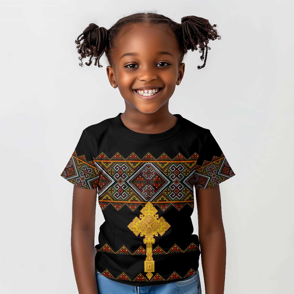 Eritrea Kid T shirt Tilet Mix Eritrean Cross - Black