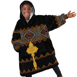 Eritrea Kid Wearable Blanket Hoodie Tilet Mix Eritrean Cross - Black