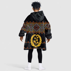 Eritrea Kid Wearable Blanket Hoodie Tilet Mix Eritrean Cross - Black