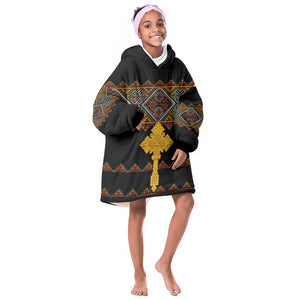 Eritrea Kid Wearable Blanket Hoodie Tilet Mix Eritrean Cross - Black