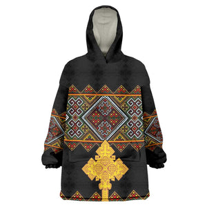 Eritrea Kid Wearable Blanket Hoodie Tilet Mix Eritrean Cross - Black