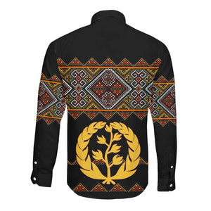 Eritrea Long Sleeve Button Shirt Tilet Mix Eritrean Cross - Black