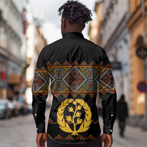 Eritrea Long Sleeve Button Shirt Tilet Mix Eritrean Cross - Black