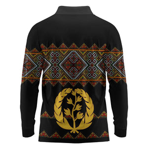 Eritrea Long Sleeve Polo Shirt Tilet Mix Eritrean Cross - Black