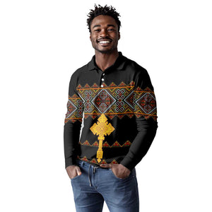 Eritrea Long Sleeve Polo Shirt Tilet Mix Eritrean Cross - Black