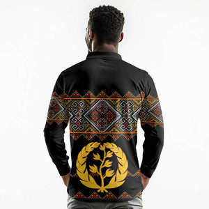 Eritrea Long Sleeve Polo Shirt Tilet Mix Eritrean Cross - Black