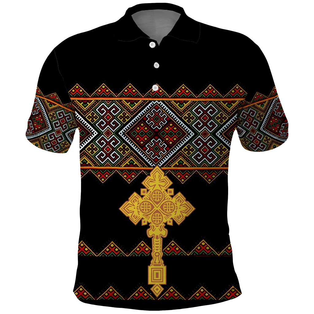 Eritrea Polo Shirt Tilet Mix Eritrean Cross - Black