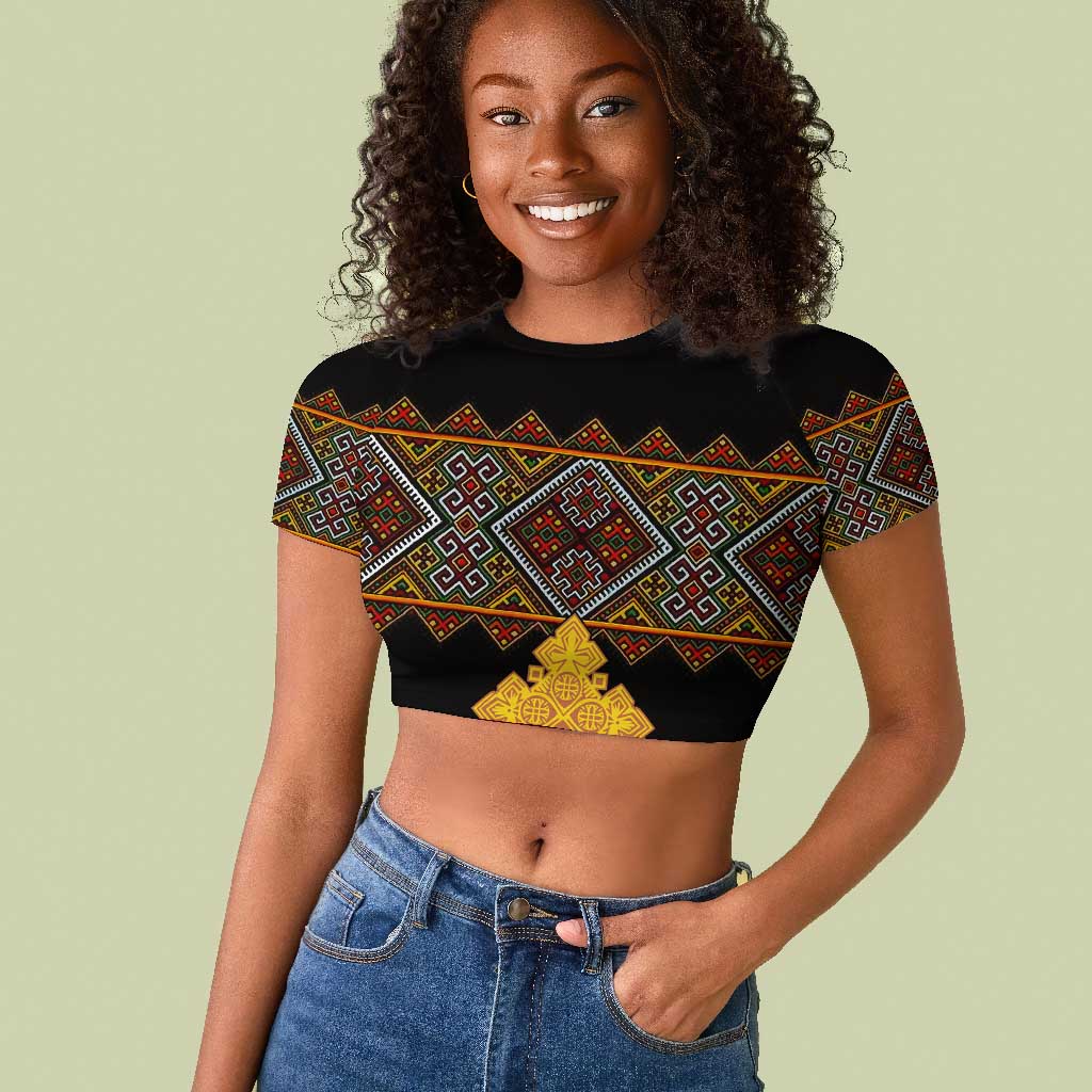 Eritrea Raglan Cropped T shirt Tilet Mix Eritrean Cross - Black