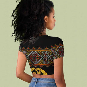 Eritrea Raglan Cropped T shirt Tilet Mix Eritrean Cross - Black