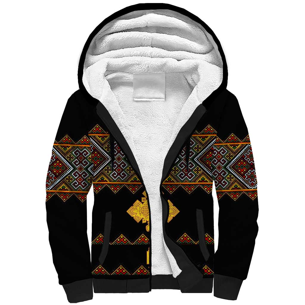 Eritrea Sherpa Hoodie Tilet Mix Eritrean Cross - Black