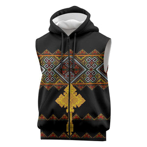 Eritrea Sleeveless Zip Hoodie Tilet Mix Eritrean Cross - Black - African Pride