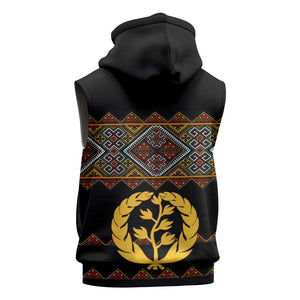 Eritrea Sleeveless Zip Hoodie Tilet Mix Eritrean Cross - Black - African Pride