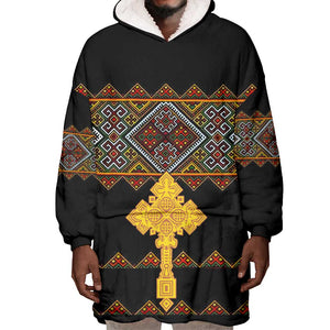 Eritrea Wearable Blanket Hoodie Tilet Mix Eritrean Cross - Black