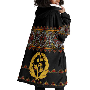 Eritrea Wearable Blanket Hoodie Tilet Mix Eritrean Cross - Black