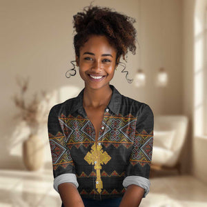 Eritrea Women Casual Shirt Tilet Mix Eritrean Cross - Black