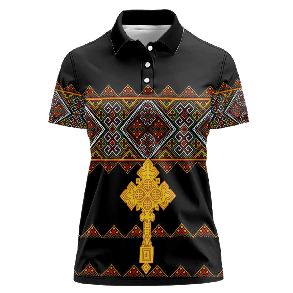 Eritrea Women Polo Shirt Tilet Mix Eritrean Cross - Black