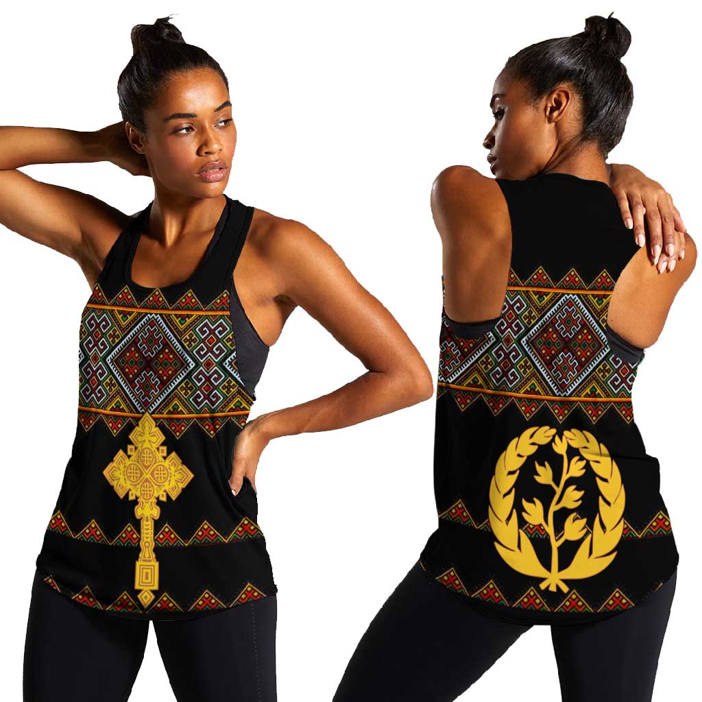 Eritrea Women Racerback Tank Tilet Mix Eritrean Cross - Black