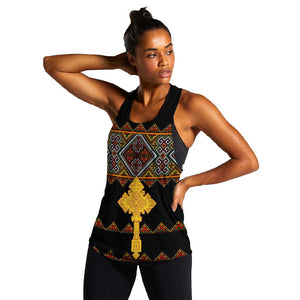 Eritrea Women Racerback Tank Tilet Mix Eritrean Cross - Black