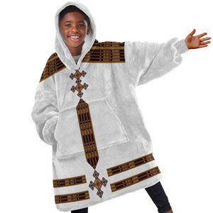 Eritrea Kid Wearable Blanket Hoodie Tilet Habesha Style - White