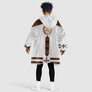 Eritrea Kid Wearable Blanket Hoodie Tilet Habesha Style - White