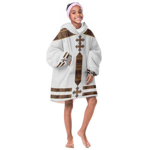 Eritrea Kid Wearable Blanket Hoodie Tilet Habesha Style - White