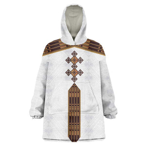 Eritrea Kid Wearable Blanket Hoodie Tilet Habesha Style - White