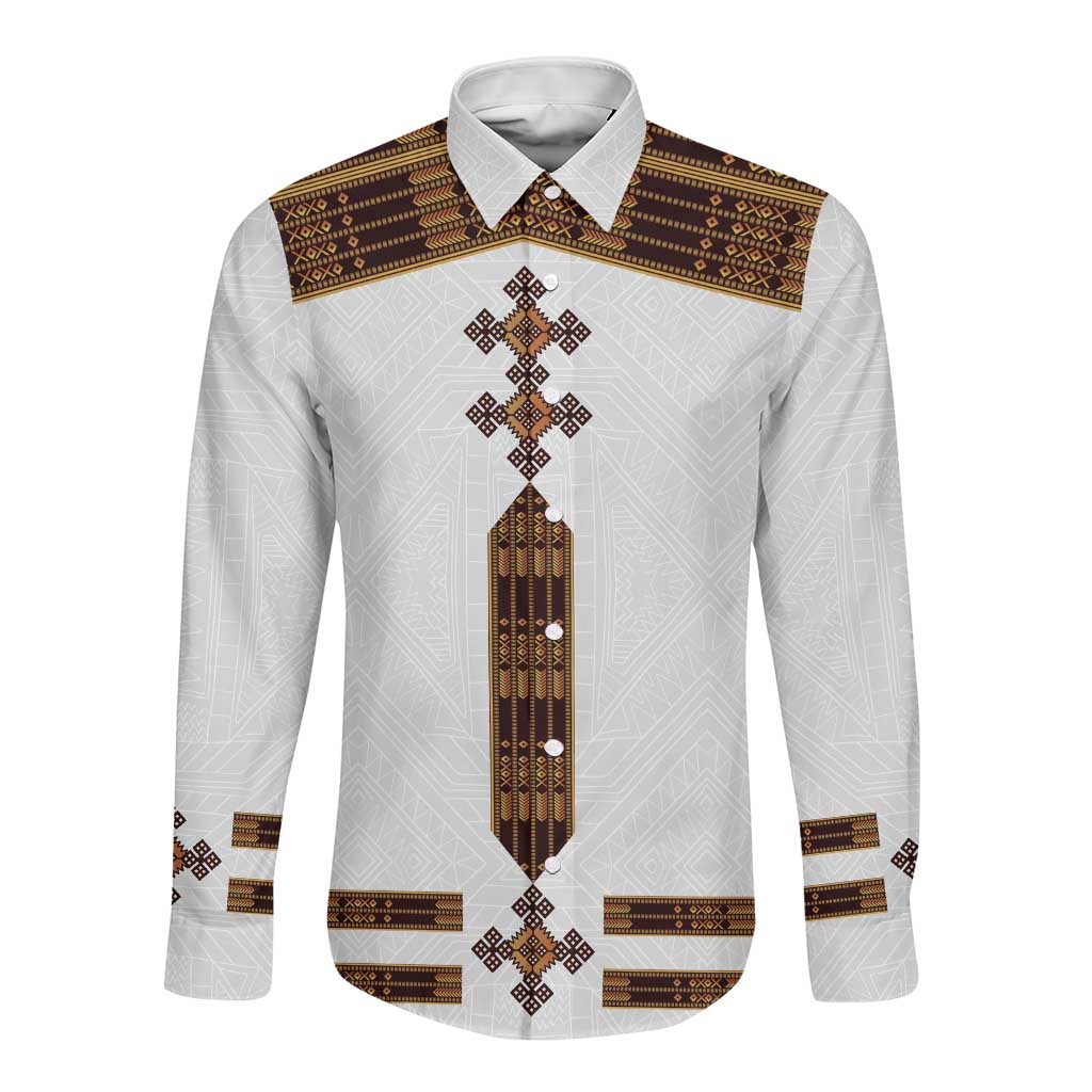 Eritrea Long Sleeve Button Shirt Tilet Habesha Style - White