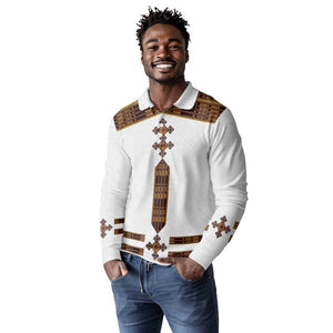 Eritrea Long Sleeve Polo Shirt Tilet Habesha Style - White