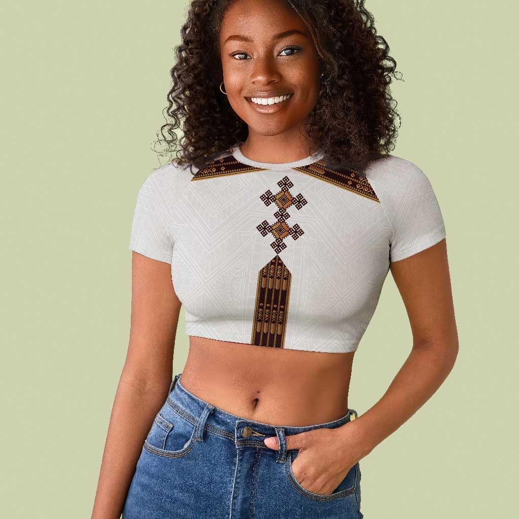 Eritrea Raglan Cropped T shirt Tilet Habesha Style - White