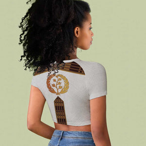 Eritrea Raglan Cropped T shirt Tilet Habesha Style - White