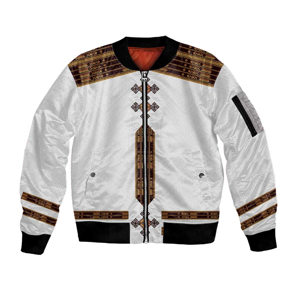 Eritrea Sleeve Zip Bomber Jacket Tilet Habesha Style - White