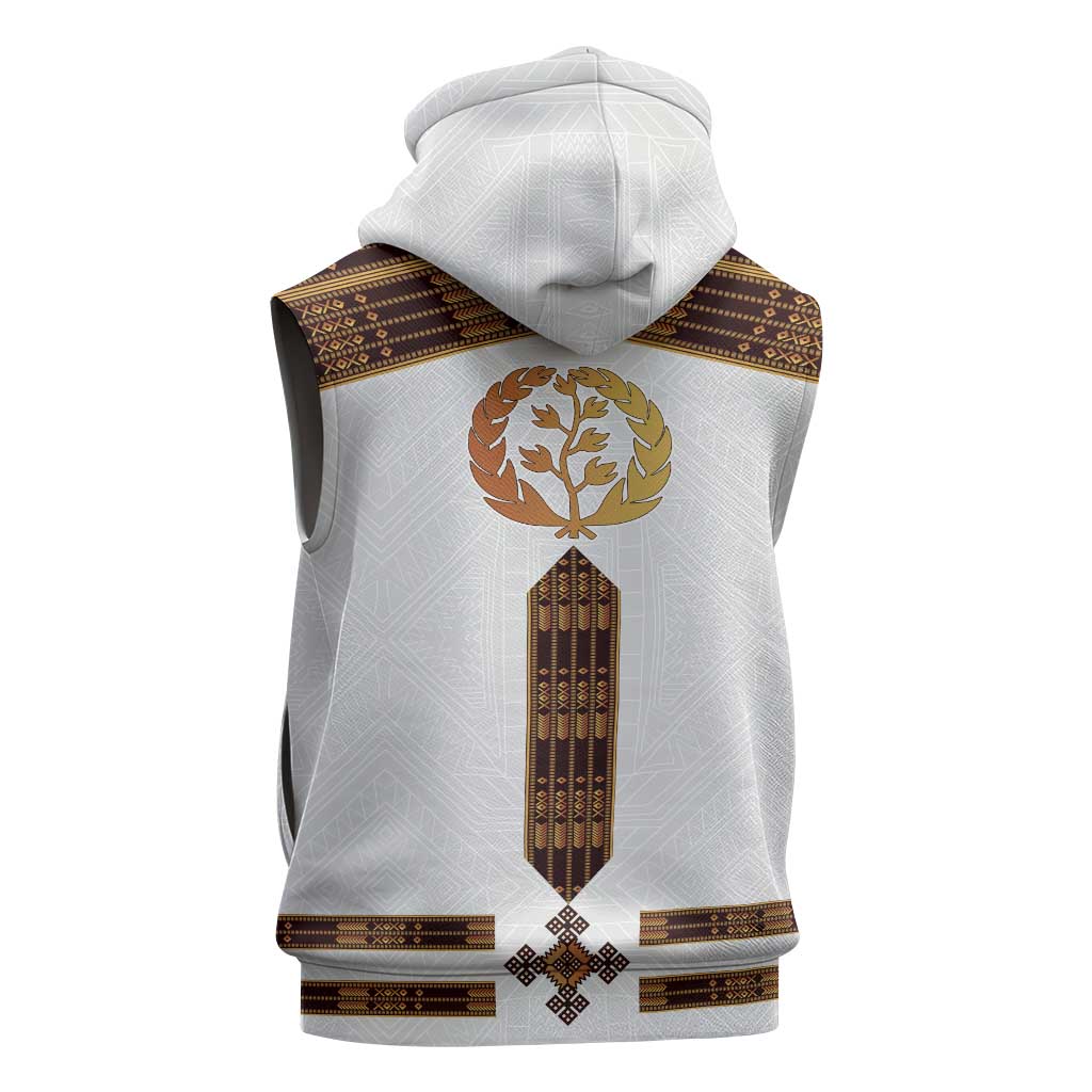 Eritrea Sleeveless Zip Hoodie Tilet Habesha Style - White - African Pride