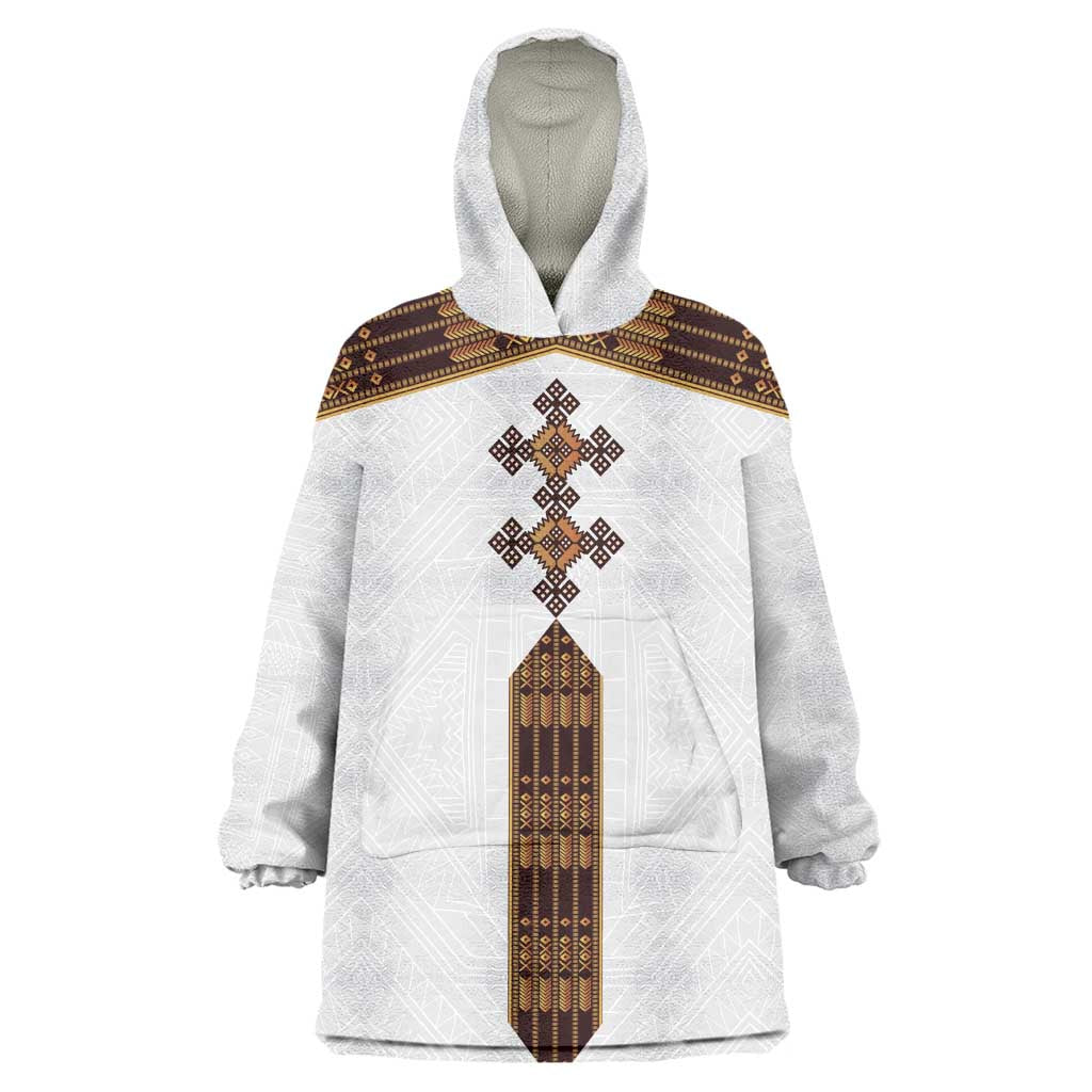 Eritrea Wearable Blanket Hoodie Tilet Habesha Style - White